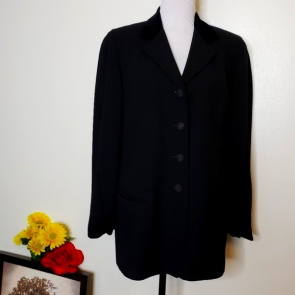Salvatore Ferragamo Tuxedo Jacket Black Wool Suit Coat Velvet Collar Luxury Chic - Picture 1 of 16